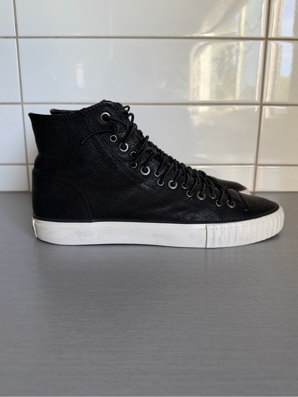 John Varsatos BootLeg Black High-Top Leather Sneakers - Men